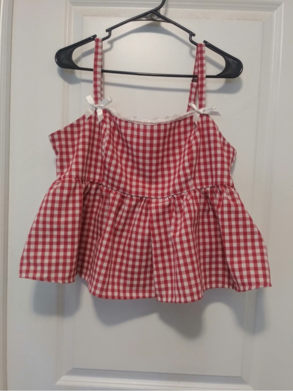 SHEIN Red Gingham Ruffle Tank Top with Bow Straps